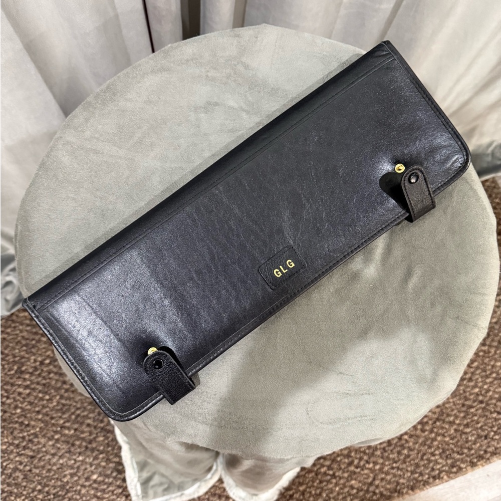 Black Leather Men's travel tie holder